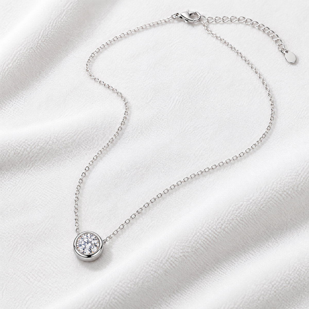 Sgzdhkl™ Solis Bezel Pendant — Minimalist Sterling Silver Cubic Zirconia Solitaire Necklace
