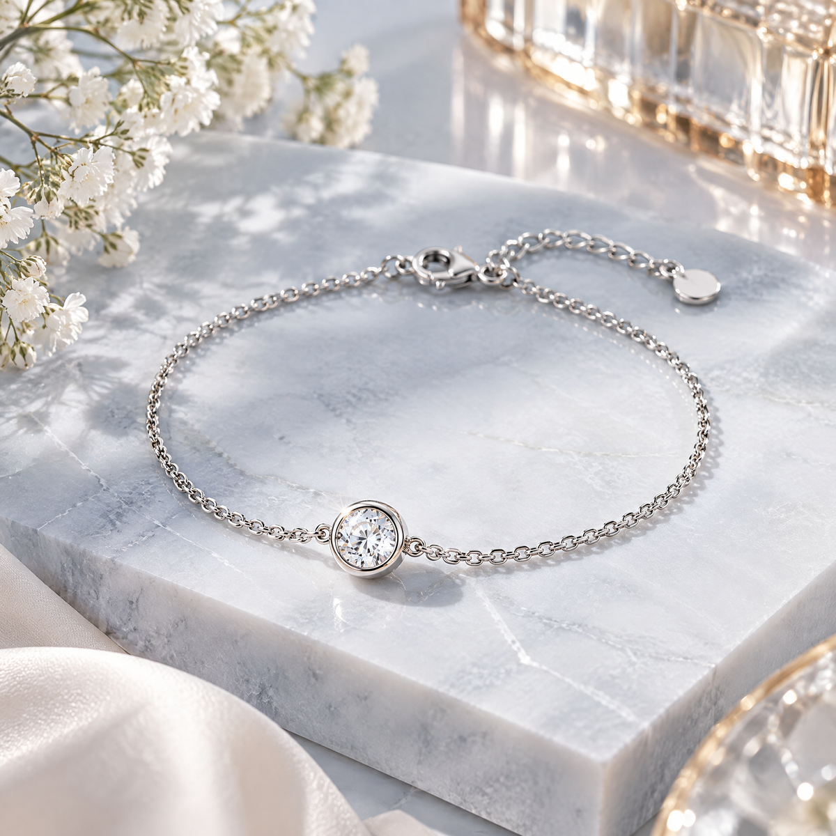 Sgzdhkl™ Luma Stone Bracelet — Minimalist Cubic Zirconia Sterling Silver Chain Bracelet