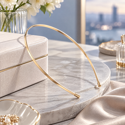 Sgzdhkl™ Halo Slim Headband — Minimalist Champagne Gold Lightweight Metal Hair Band