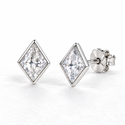 Sgzdhkl™ Prismette Diamond-Shape CZ Stud Earrings — Geometric Sterling Silver Crystal Studs