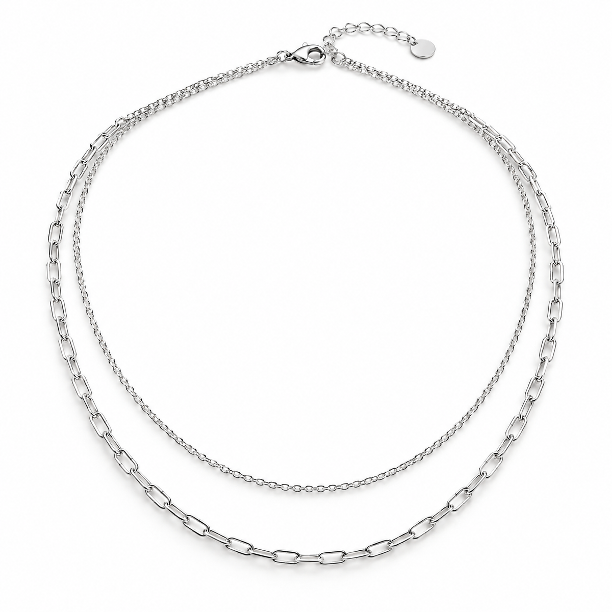 Sgzdhkl™ Duet Layer Double-Chain Necklace — Minimalist 925 Sterling Silver Two-Strand Necklace