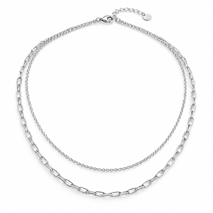 Sgzdhkl™ Duet Layer Double-Chain Necklace — Minimalist 925 Sterling Silver Two-Strand Necklace