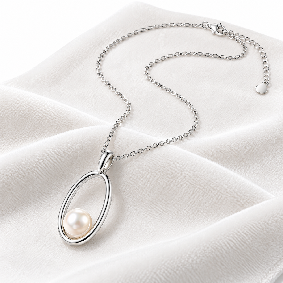 Sgzdhkl™ Ellipse Pearl Geometry Pendant — Freshwater Pearl Open Geometric Sterling Silver Necklace