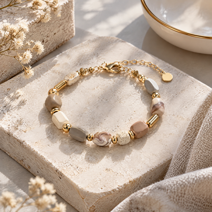 Sgzdhkl™ Terra Dot Clay Bracelet — Minimalist Polymer Clay & Gold-Tone Geometric Bracelet