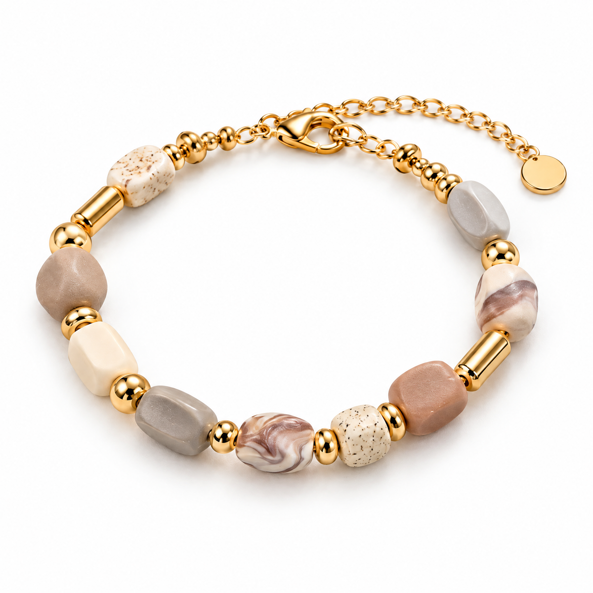 Sgzdhkl™ Terra Dot Clay Bracelet — Minimalist Polymer Clay & Gold-Tone Geometric Bracelet