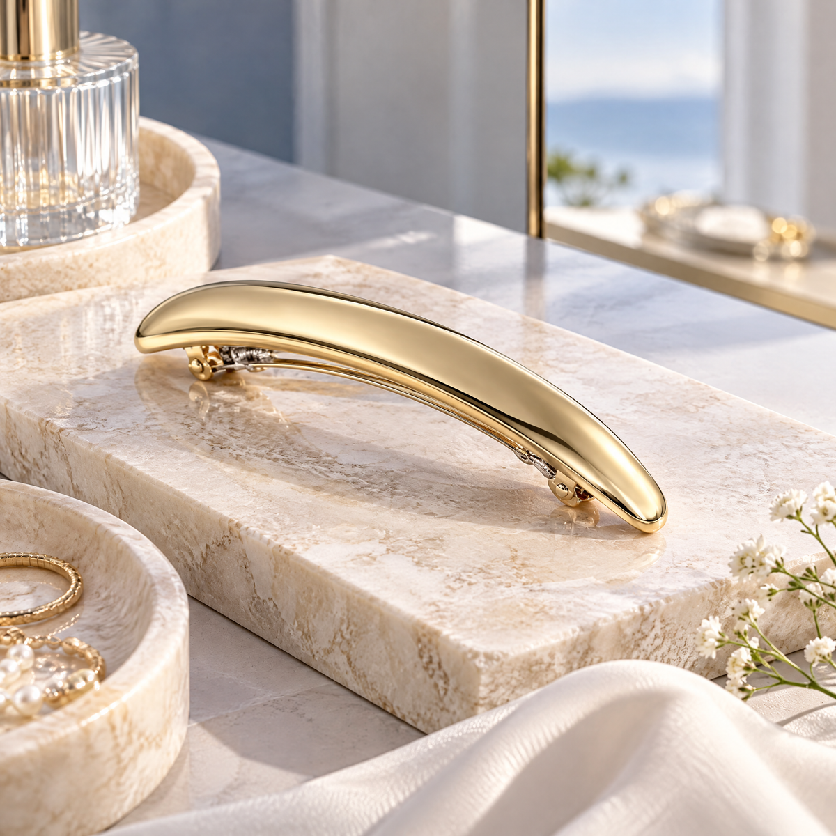 Sgzdhkl™ Arcform Metal Barrette — Modern Curved French Hair Clip & Minimalist Gold Hair Accessory